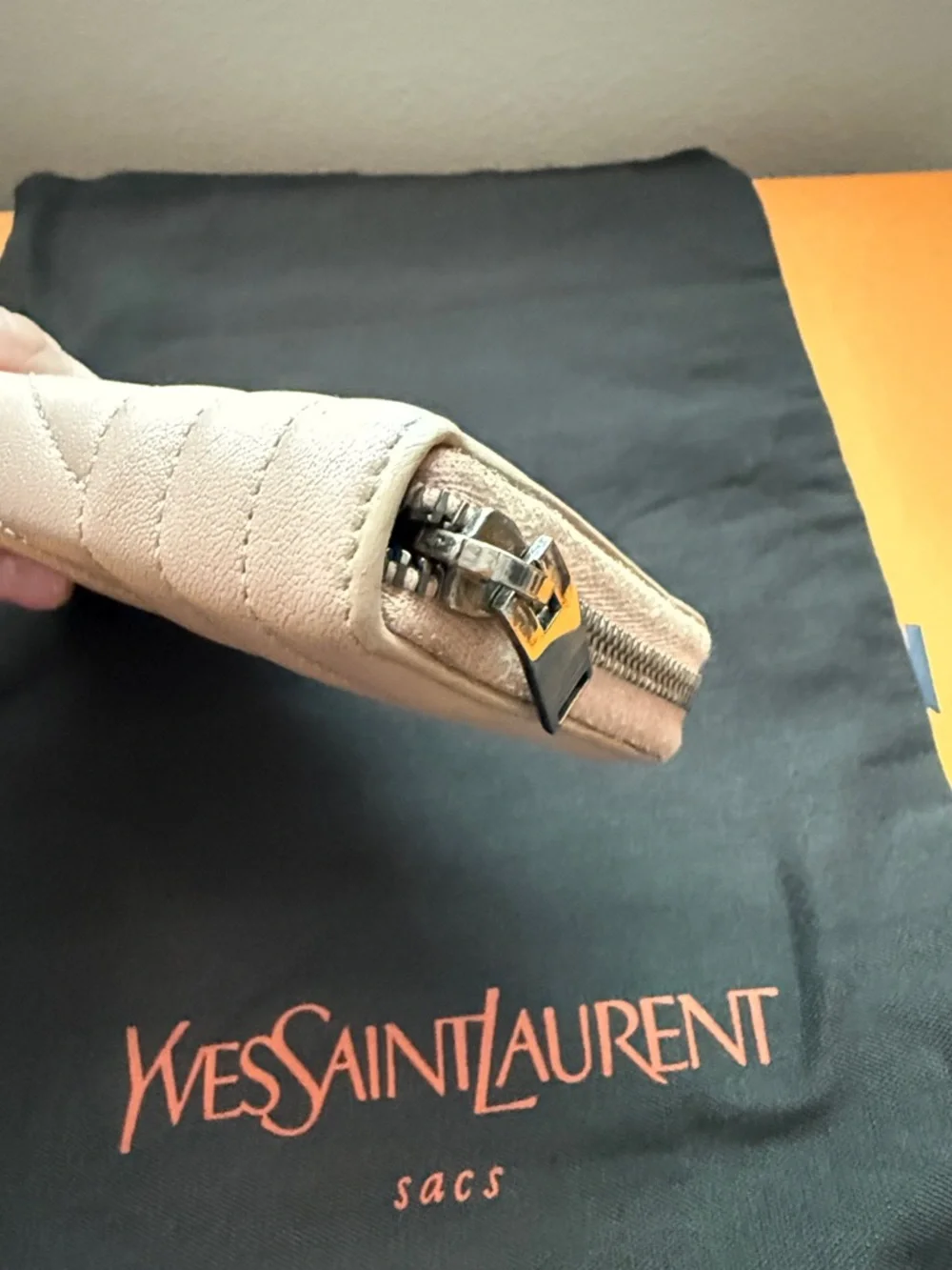 Yves Saint Laurent Quilted Zip Wallet in Light Taupe - Picture 3 of 10